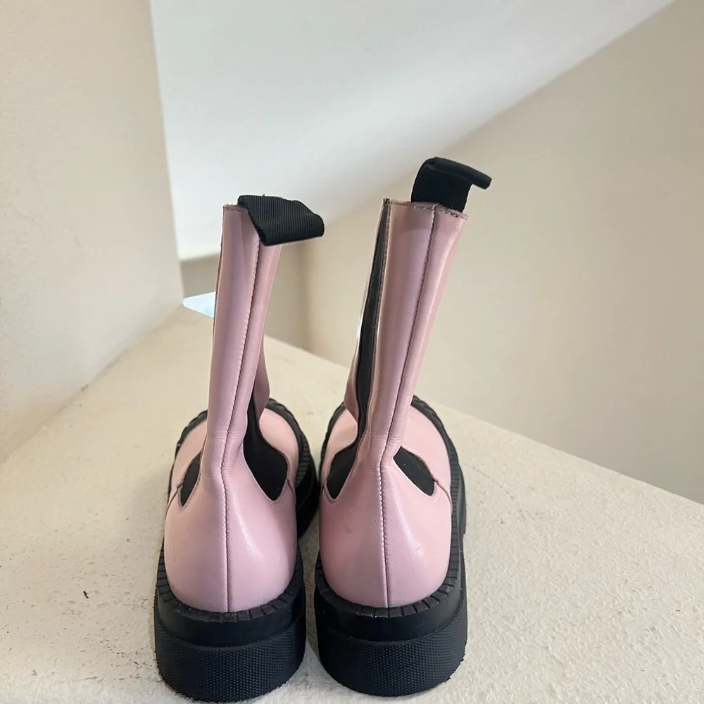 Anthropologie‎ Maeve Light Pink Genuine Leather Chelsea Chunky Boots Women’s 6.5